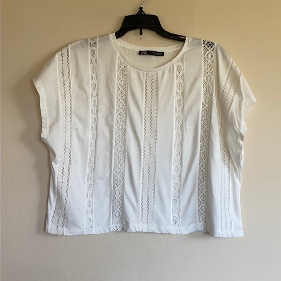 Zara Crochet T-Shirt in Ecru NWOT - Picture 2 of 8